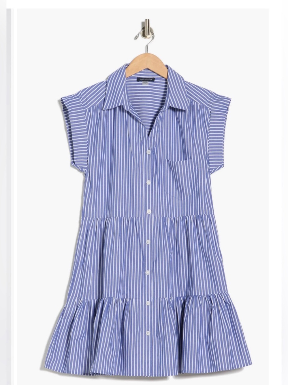 Tommy Hilfiger Stripe Seersucker Shirtdress Blue White Medium